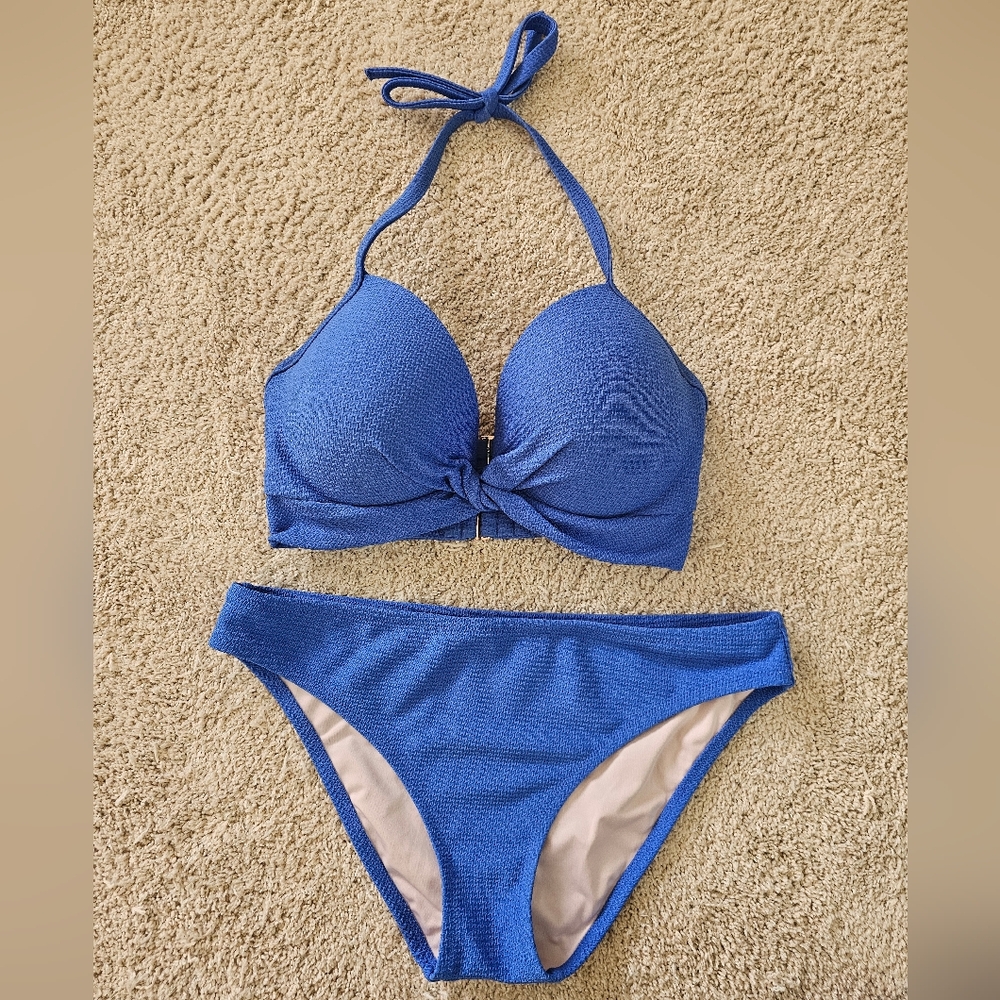 Blue Halter Bikini Set - Shade And Shore  - Blue Bikini Set 36DD / L